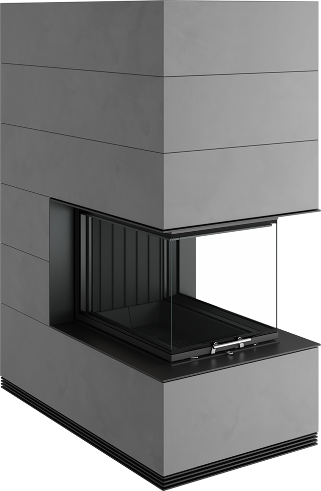 Kamin in Betonoptik und heller Schamotte